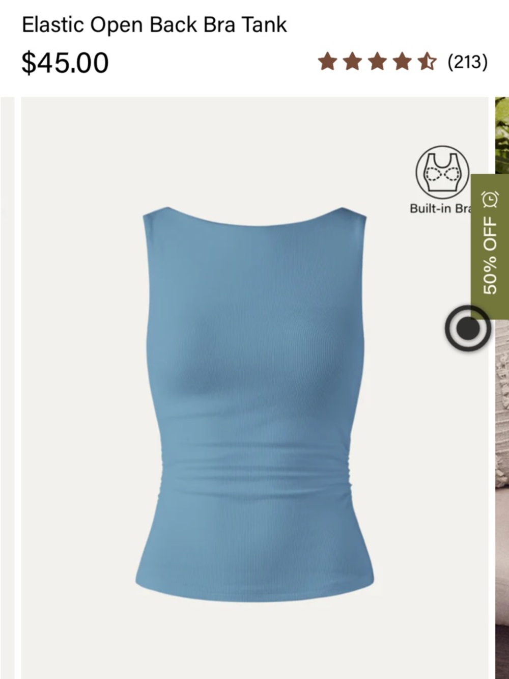 OGL Sky Blue Ribbed Built-In Bra Tank